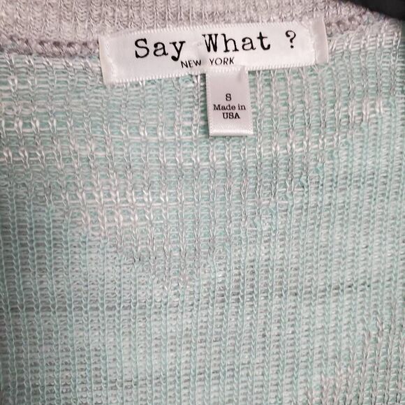 Say What? Juniors Size Small Teal/Gray Chevron Stripe Cardigan Sweater - Picture 3 of 5